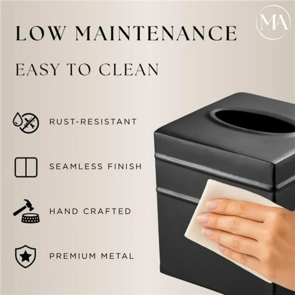 Matte black metal square tissue box cover decorative tissue holder for bathroom